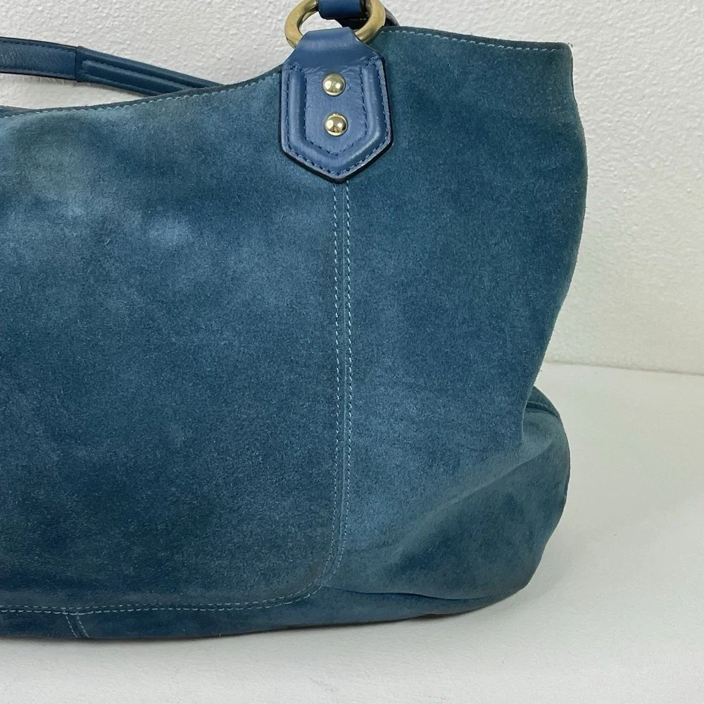 Coach Campbell Belle Teal Suede Leather Purse Carryall Shoulder Bag F1381 F24688